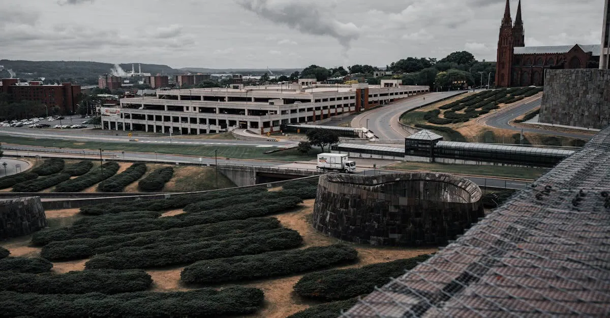 Capture of Albany's cityscape with modern and historic architecture on a cloudy day.