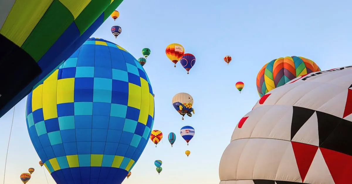 A vibrant display of hot air balloons soaring at dawn in Albuquerque, New Mexico.