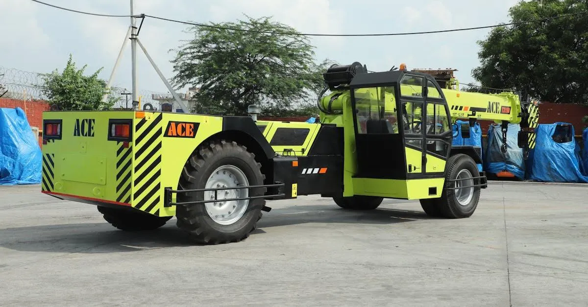 ACE TX 150 hydraulic crane photographed in an outdoor industrial setting in Faridabad, India.