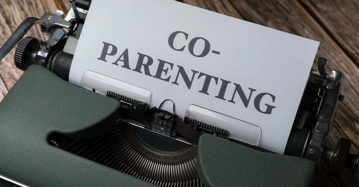 Close-up of a typewriter with a co-parenting document, symbolizing effective collaboration.