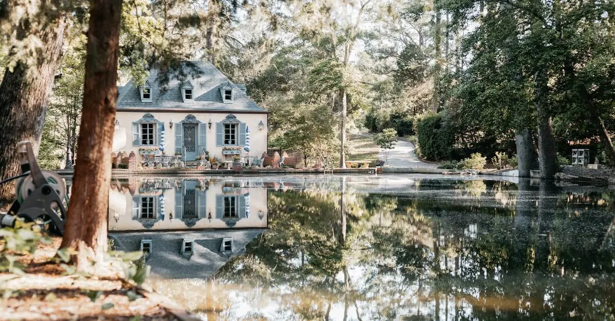 Elegant French-style cottage with reflection pool and garden in Augusta, Georgia