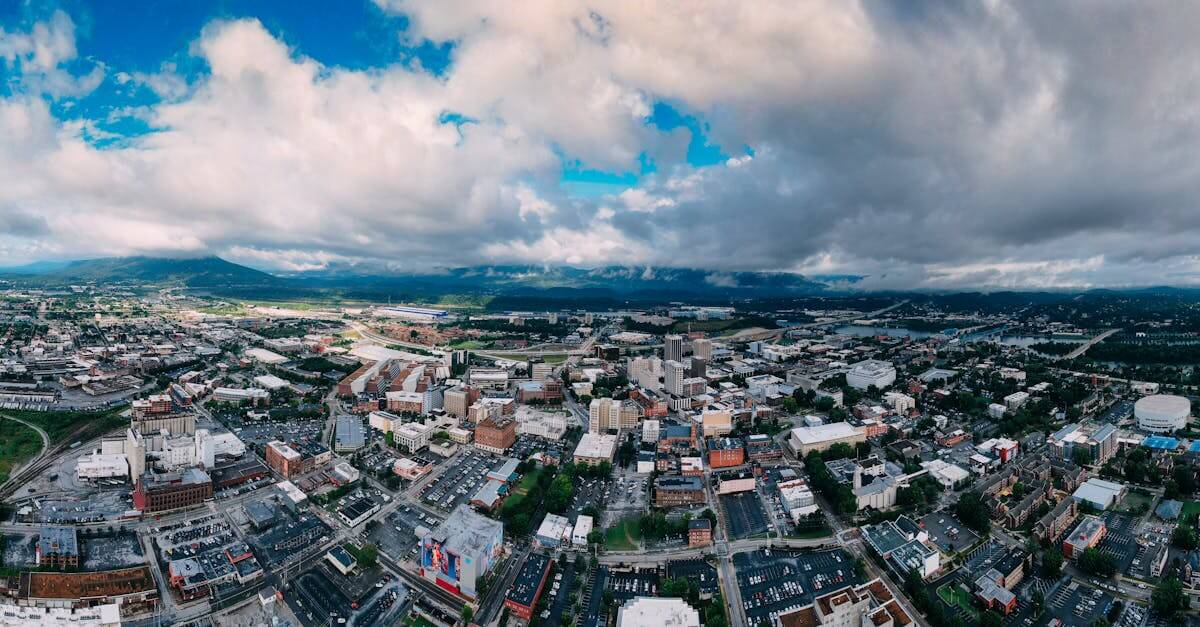 Panoramic aerial view capturing Chattanooga's vibrant skyline and surroundings.