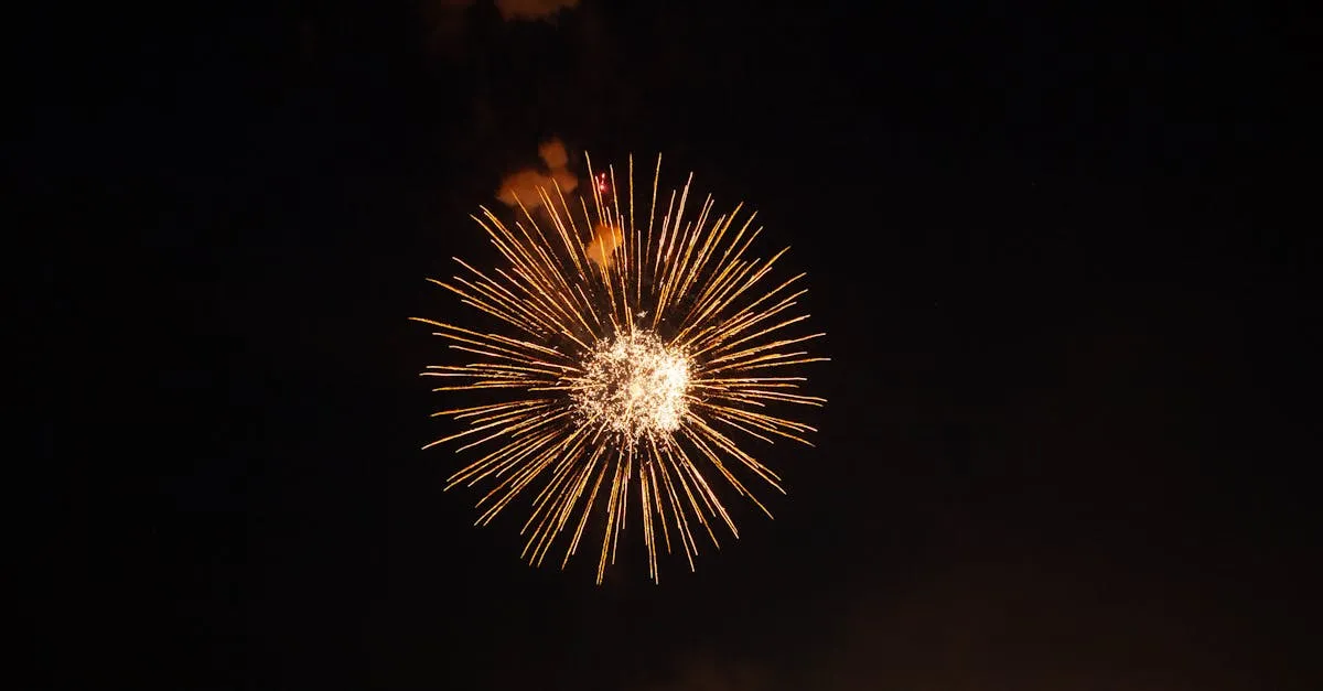 A spectacular fireworks display lights up the night sky in Conway, AR, United States.