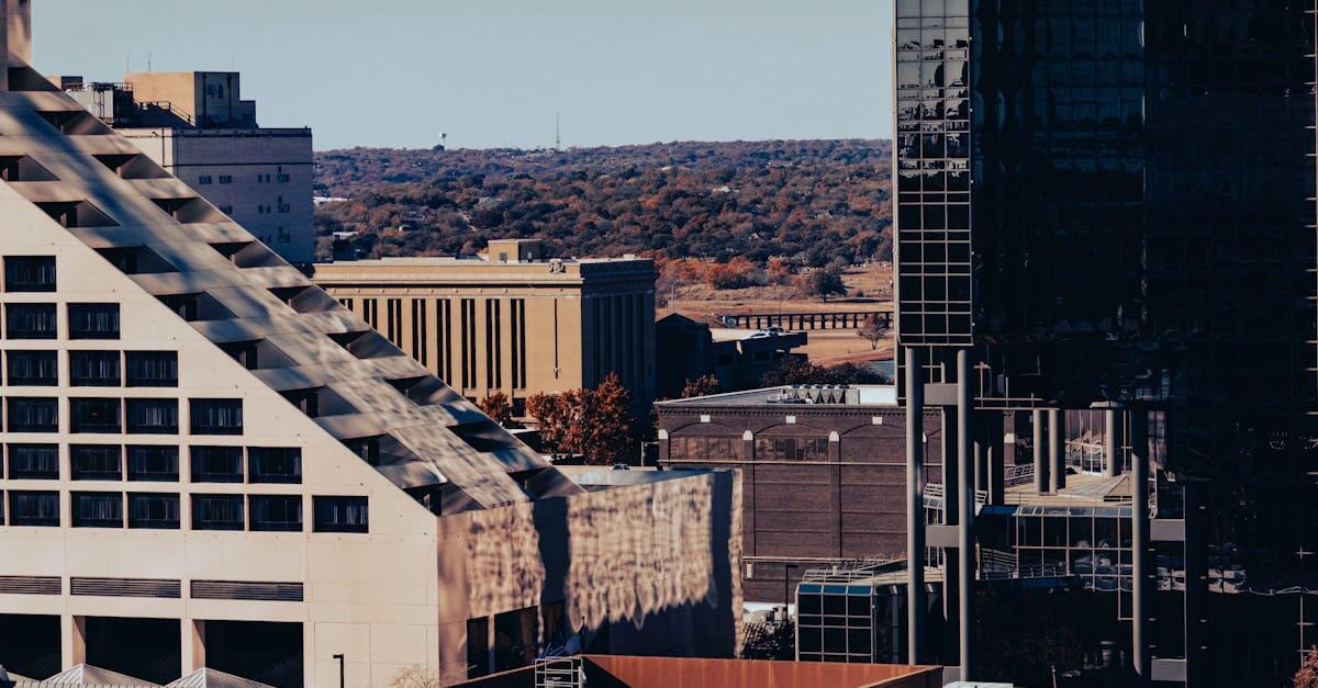 Urban cityscape of buildings in Fort Worth, Texas showcasing modern architecture.
