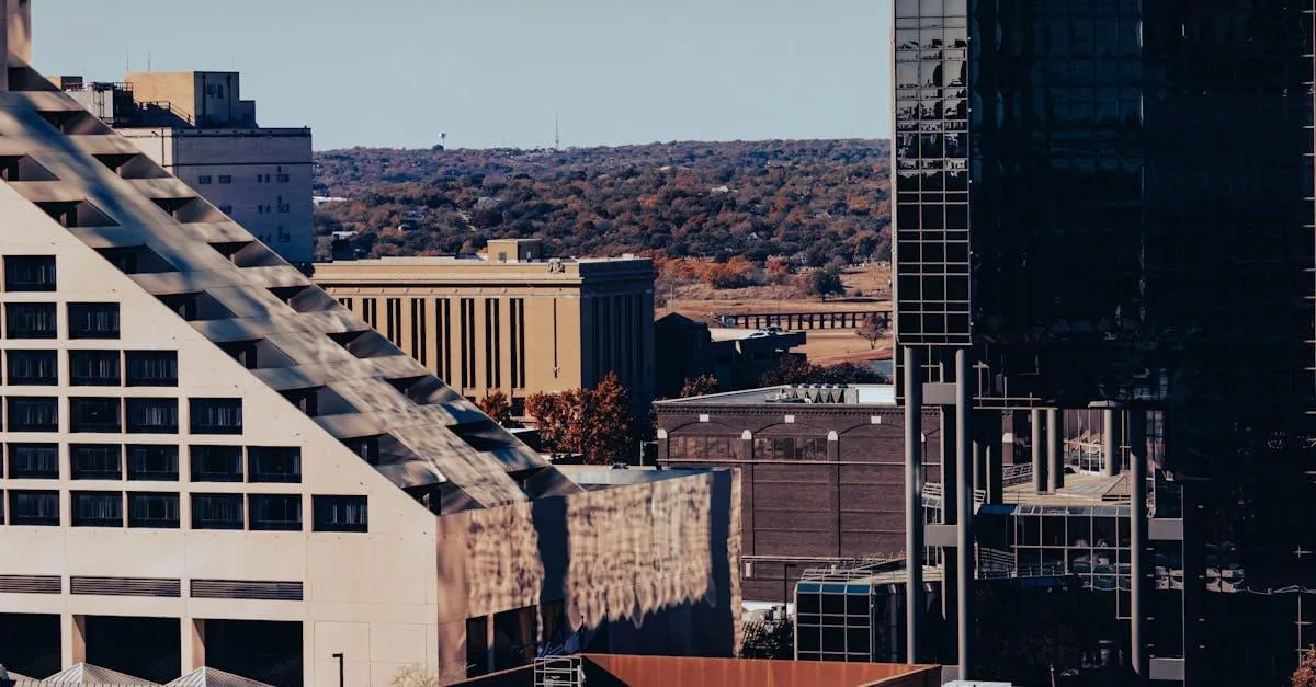 Urban cityscape of buildings in Fort Worth, Texas showcasing modern architecture.
