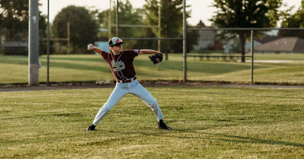 A young boy playing baseball on a sunny day in Kansas City, MO, showcasing his pitching skills on the field.