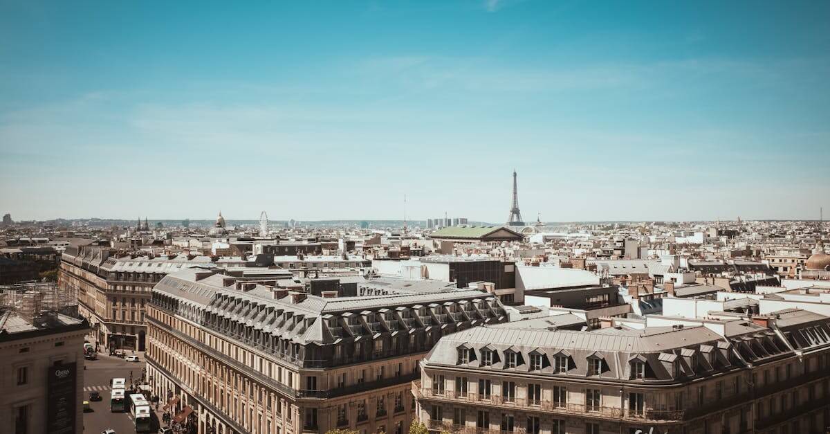 Stunning aerial view of Paris skyline featuring the iconic Eiffel Tower.