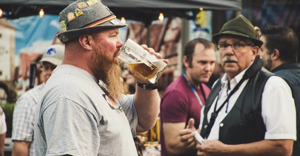 A lively scene at Oktoberfest in Nampa, Idaho featuring people enjoying beer outdoors.