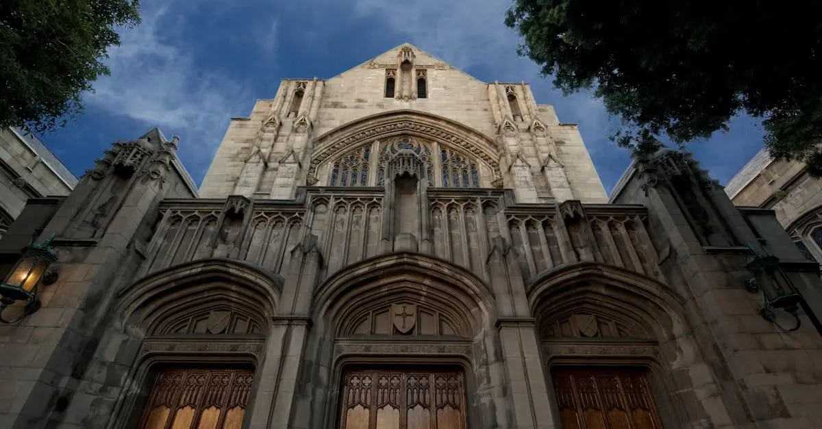 Stunning Gothic architecture of a historic church in Pasadena, California, USA.
