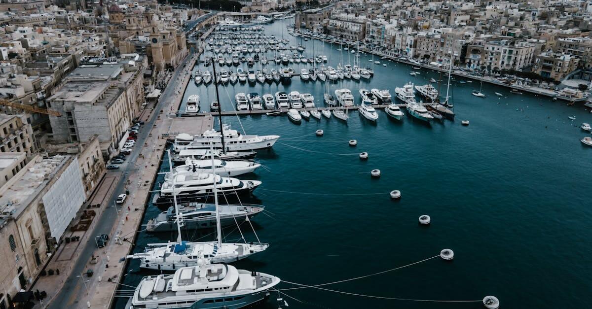 Aerial photo of Il-Birgu marina in Malta with yachts and historic buildings.