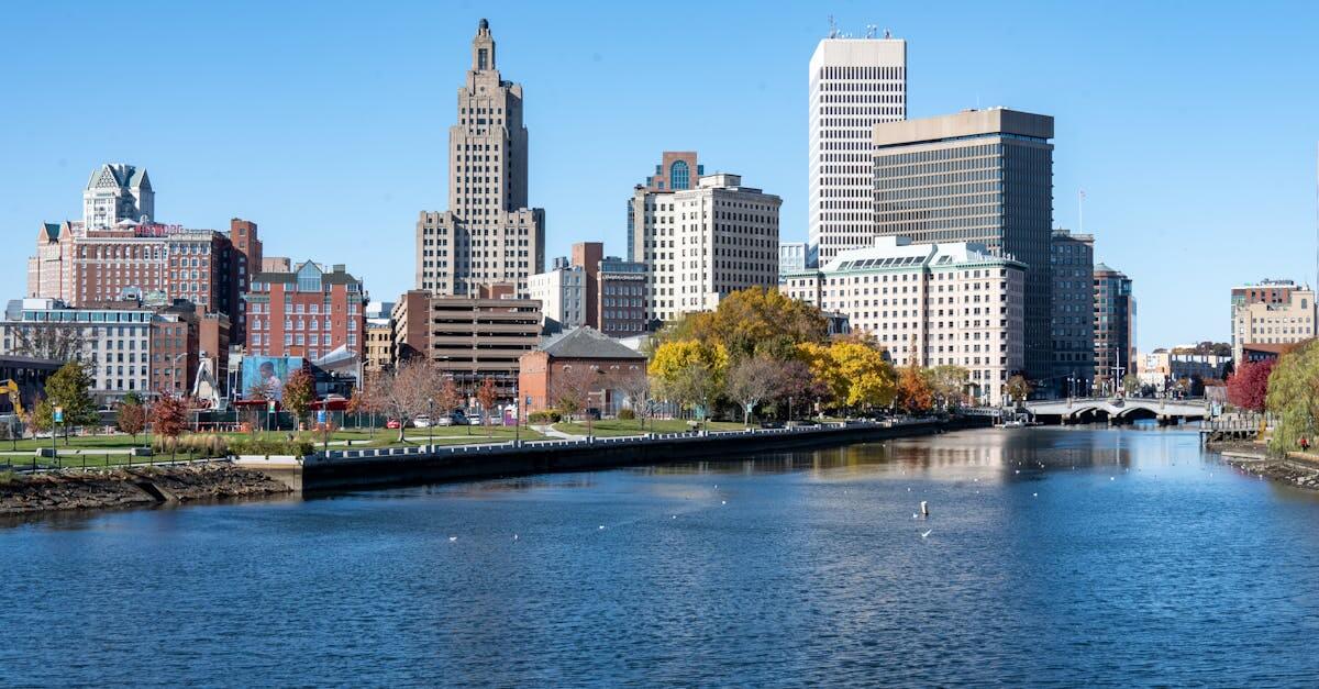 Captivating view of Providence's modern skyline and river in autumn.