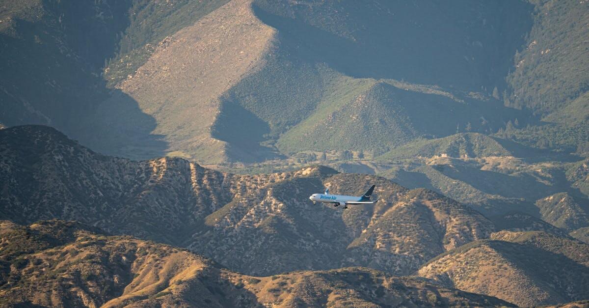 Aerial view of an airliner flying over the scenic San Bernardino mountains near Redlands, California.