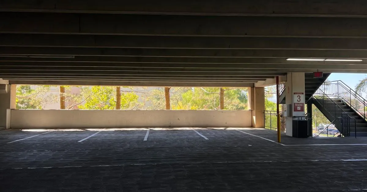 Explore an empty level of a multistory parking garage in Santa Clarita under natural daylight.