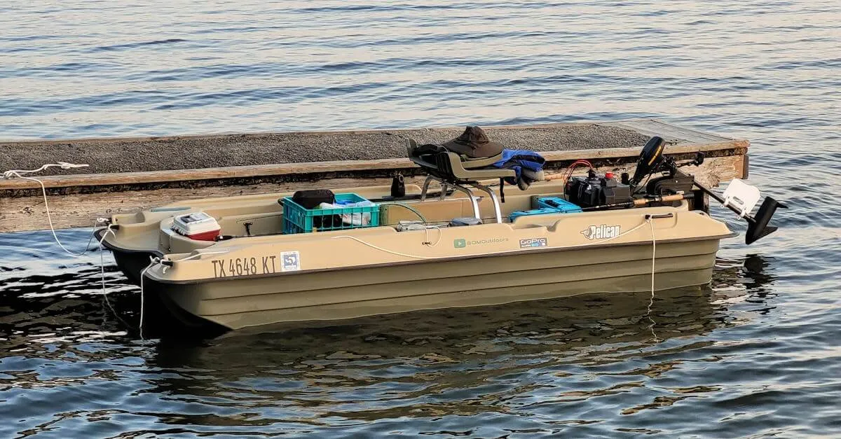 A small motorboat tied to a pier at Lake Tyler, perfect for calm fishing days.