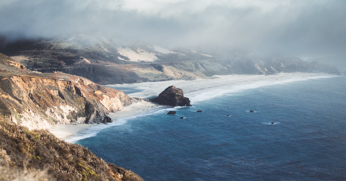 Breathtaking coastal landscape of Big Sur with clouds and ocean waves.