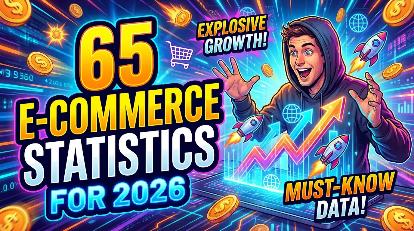 The most important e-commerce statistics for 2026, covering market growth, conversion rates, cart abandonment, mobile commerce, social commerce, page speed, and more — all sourced and linked.