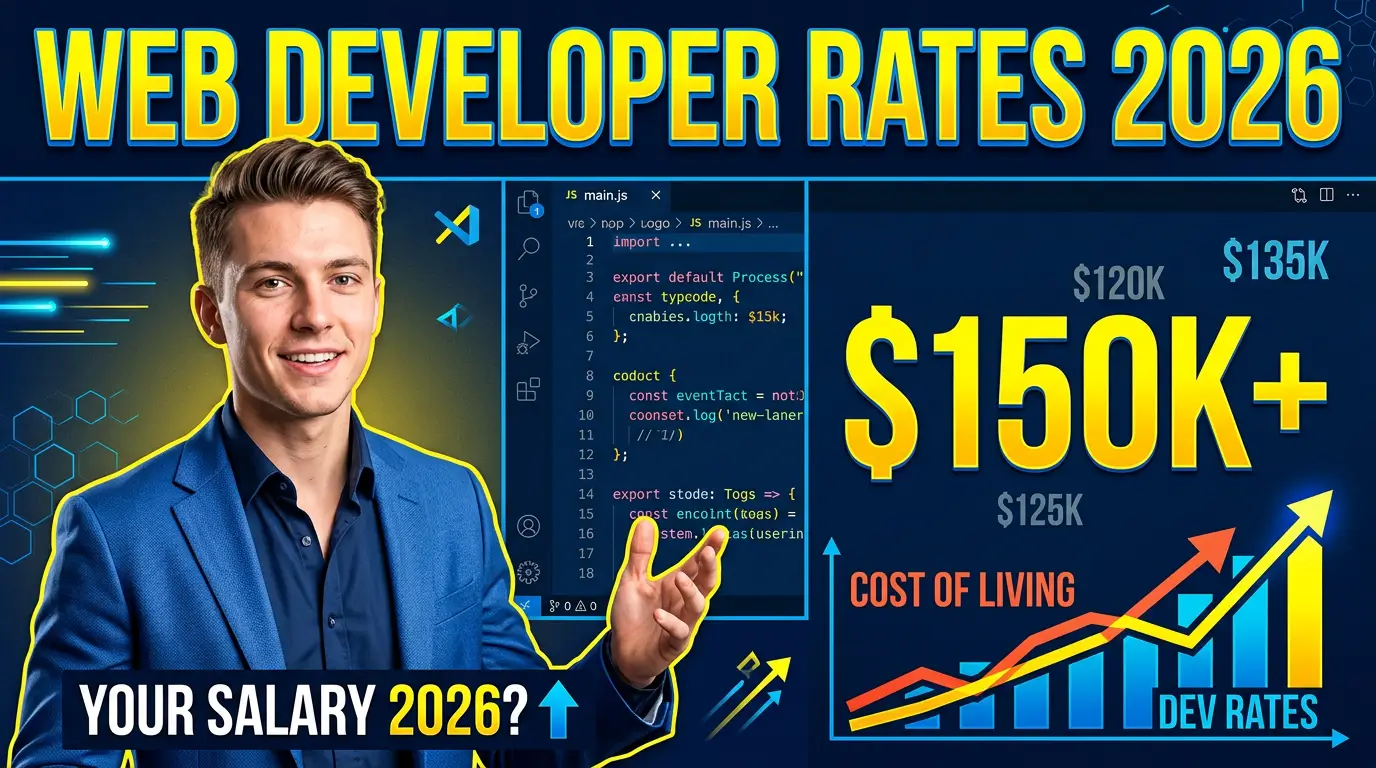 Web developer rates and salary statistics for 2026 covering employee pay, freelance pricing, and agency costs