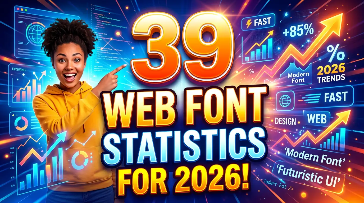 Web font statistics 2026 thumbnail showing typography, speed, and performance data