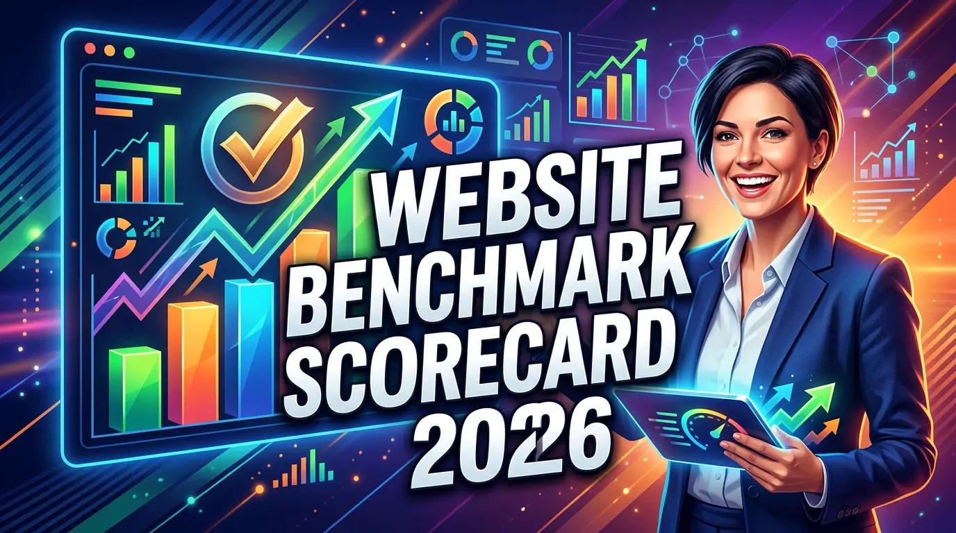 A practical website benchmark scorecard for 2026 covering speed, conversion, accessibility, mobile, trust, reviews, SEO, and checkout performance.
