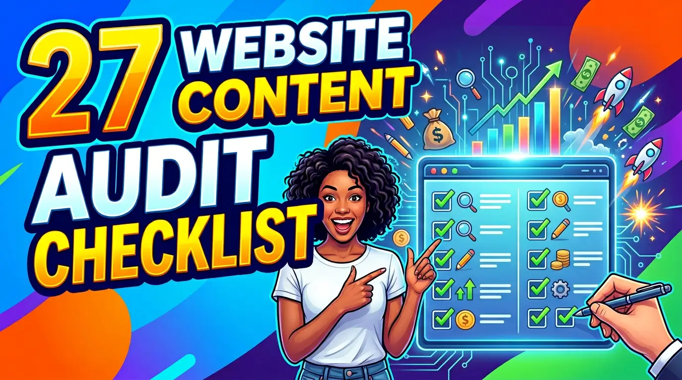 A practical 27-point website content audit checklist for small business websites, covering indexation, content quality, UX, trust, and conversion issues that quietly cost leads.