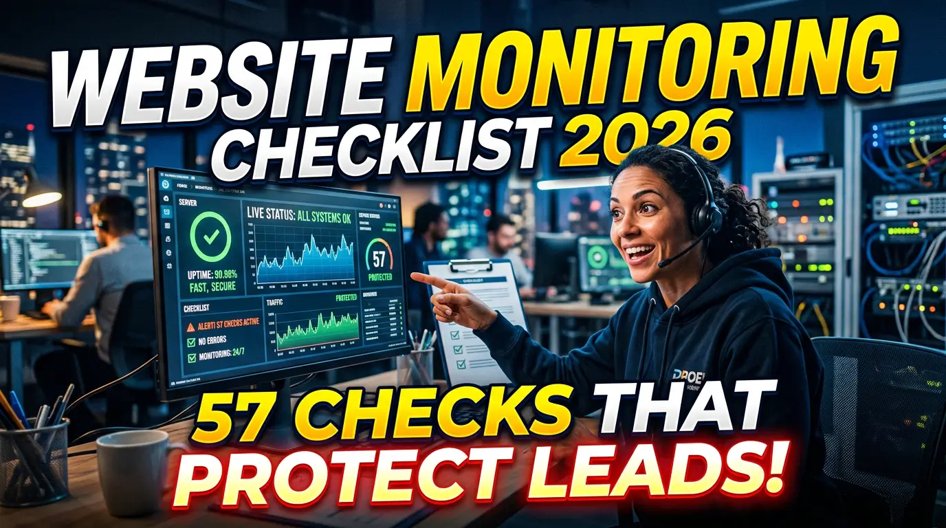 A practical website monitoring checklist for uptime, forms, Core Web Vitals, SEO, security, and lead flow issues before they cost you customers.