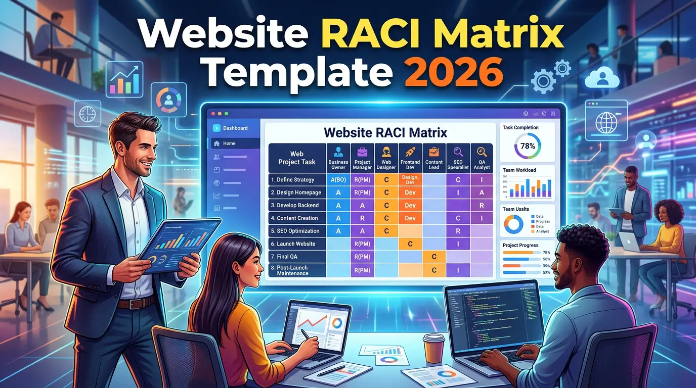 A practical website RACI matrix for business owners and web teams who need clear ownership over content, SEO, forms, analytics, security, accessibility, and post-launch changes.
