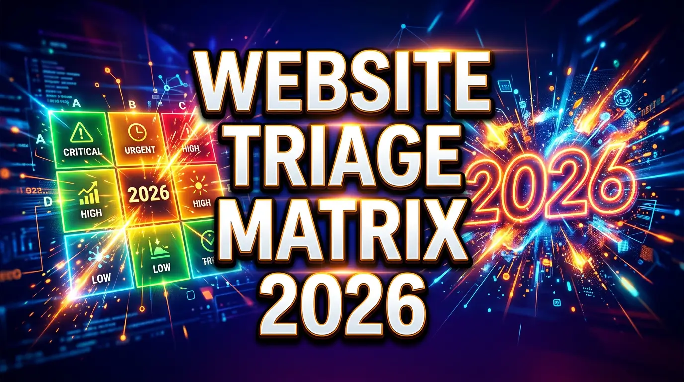 A practical website triage framework for business owners and web teams who need to prioritize speed, trust, accessibility, security, conversion, and content fixes without wasting the budget.